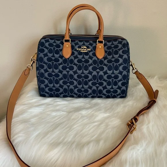 Coach Large Rowan Satchel in Signature Denim.